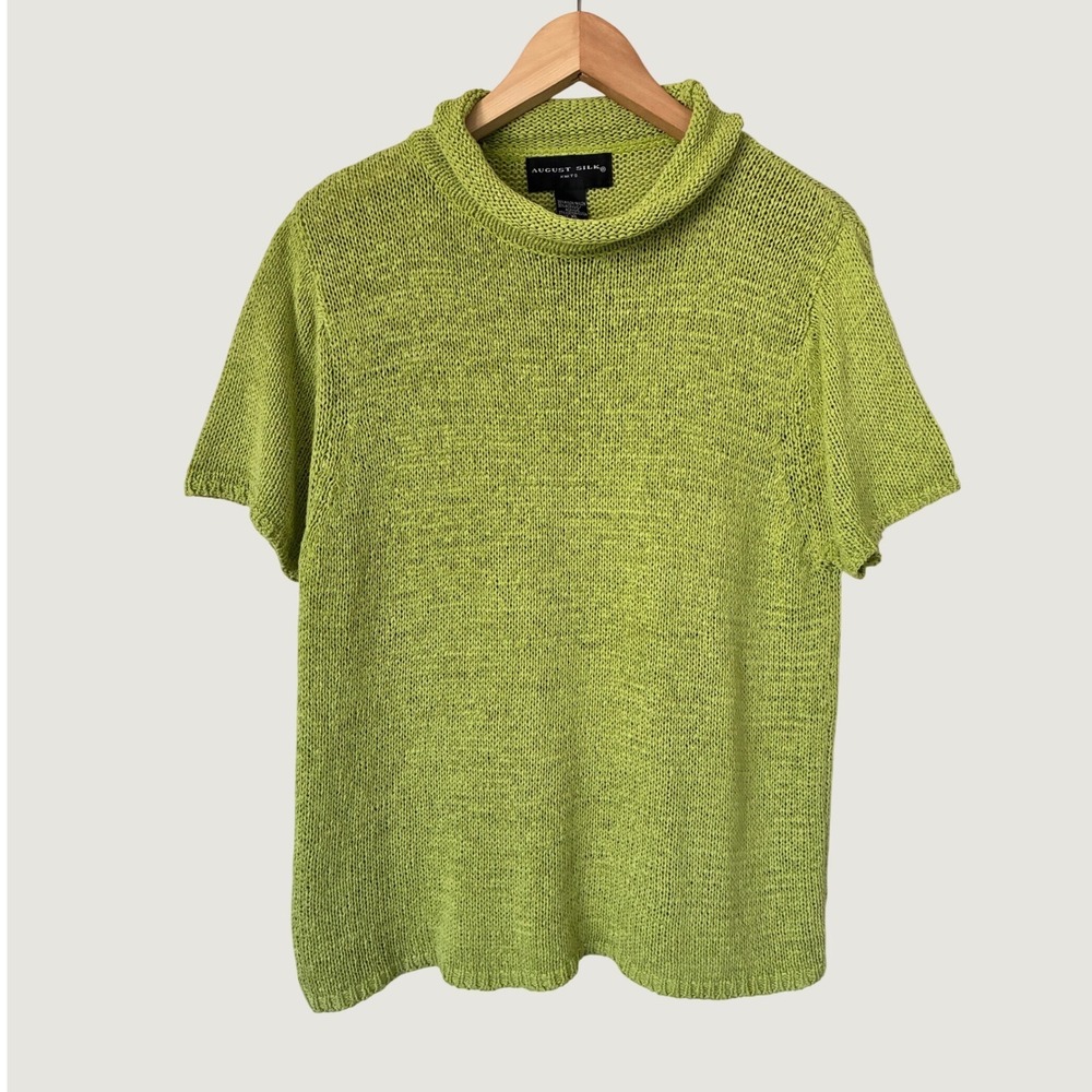 August Silk Knits Lime Green Roll Neck Short Sleeve Sweater XL Cotton Blend